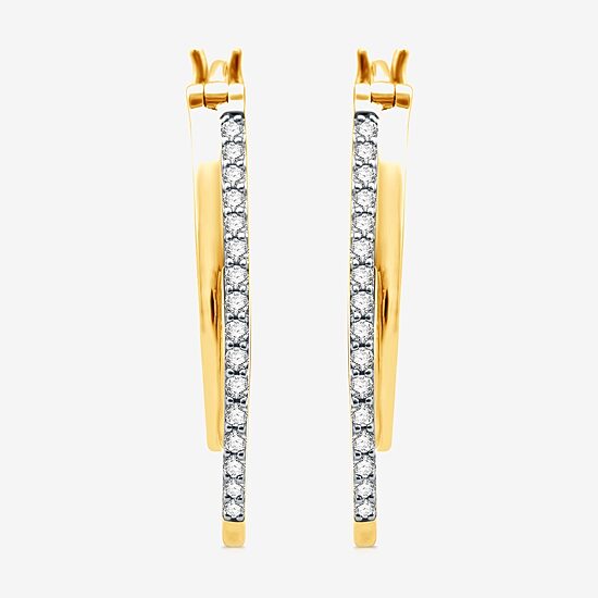 Womens 1/4 CT. T.W. Lab Grown White Diamond 14K Gold Over Silver 25.4mm Hoop Earrings