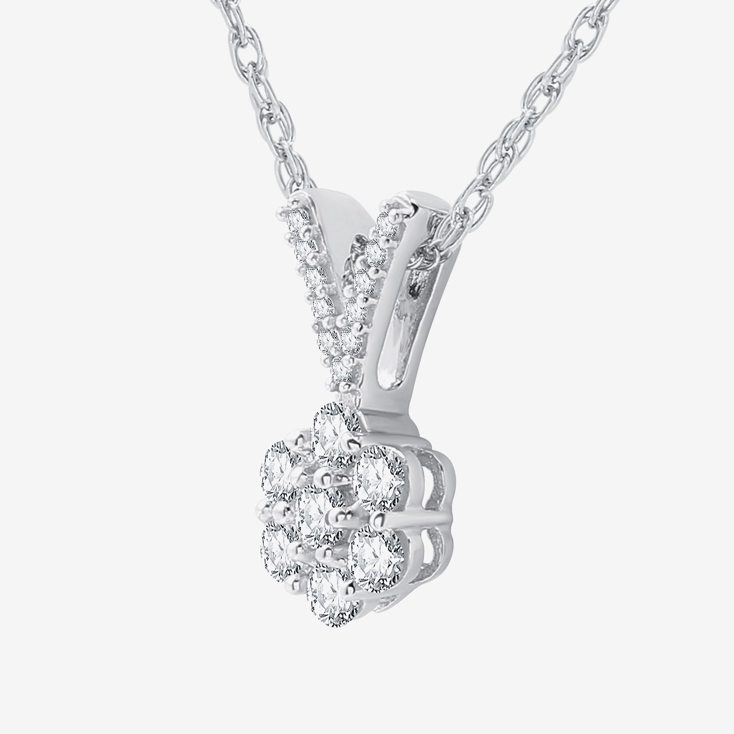 Womens 1/4 CT. T.W. Lab Grown White Diamond Sterling Silver Flower 18 Inch Pendant Necklace