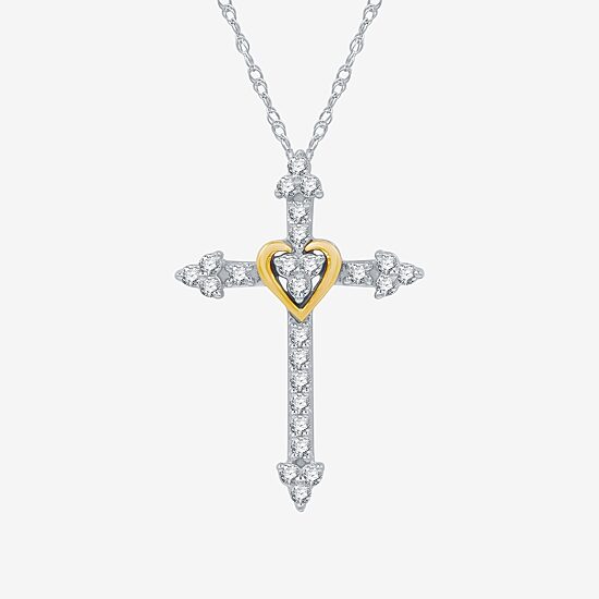 Womens 1/4 CT. T.W. Lab Grown White Diamond 14K Gold Over Silver Sterling Silver Cross 18 Inch Pendant Necklace