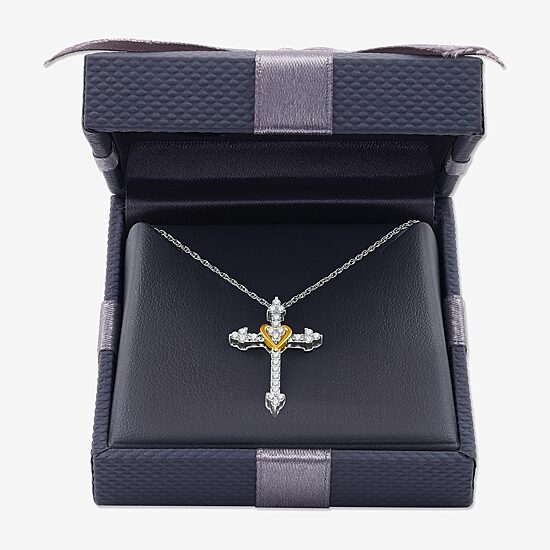 Womens 1/4 CT. T.W. Lab Grown White Diamond 14K Gold Over Silver Sterling Silver Cross 18 Inch Pendant Necklace