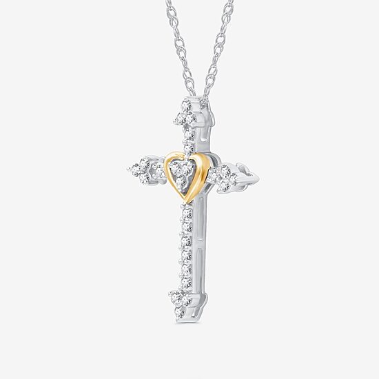 Womens 1/4 CT. T.W. Lab Grown White Diamond 14K Gold Over Silver Sterling Silver Cross 18 Inch Pendant Necklace