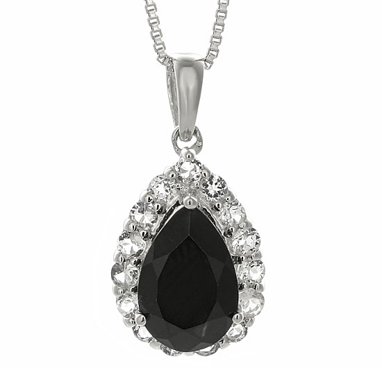 Pear-Shaped Genuine Black Onyx and White Topaz Pendant Necklace