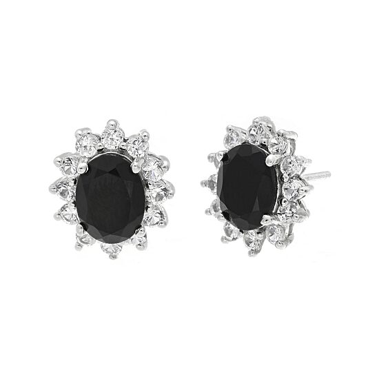 Oval Genuine Black Onyx and Lab-Created White Sapphire Earrings