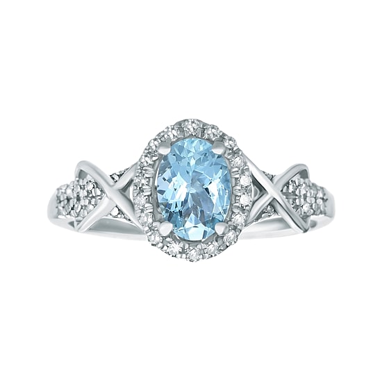 1/4 CT. T.W. Diamond and Genuine Aquamarine 10K White Gold Ring