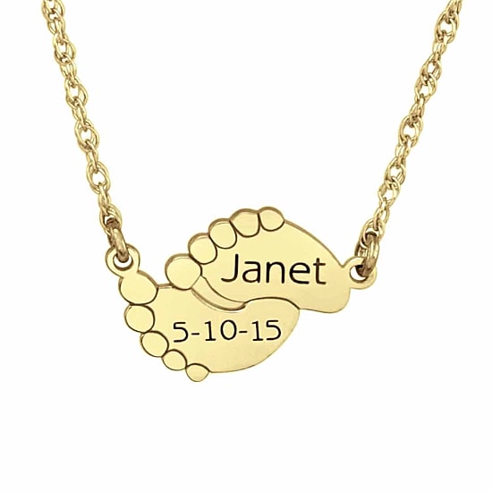Personalized Name & Date Baby Feet Pendant Necklace
