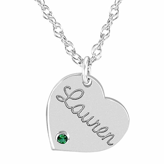 Personalized Birthstone Name Heart Pendant Necklace