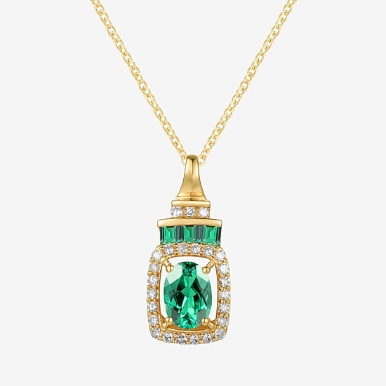 Womens Genuine Gemstone & 1/5 CT. T.W. Genuine Diamond 10K Gold Oval Pendant Necklace
