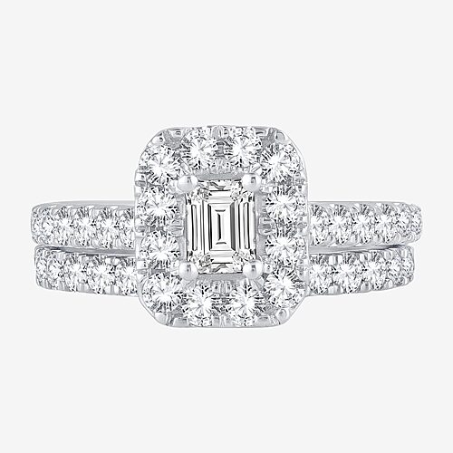Modern Bride Womens 2 Ct. T.w. Natural White Diamond 10k Gold Halo Bridal Set