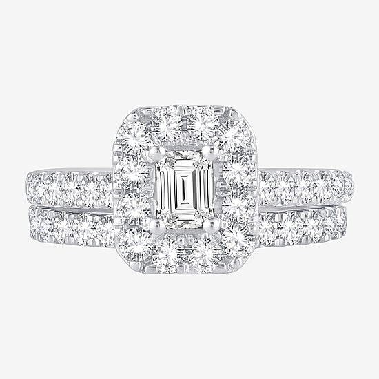 Womens 2 CT. T.W. Natural White Diamond 10K Gold Halo Bridal Set