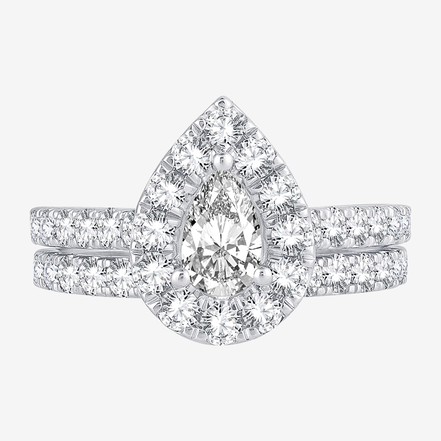 Womens 2 CT. T.W. Natural White Diamond 10K Gold Pear Halo Bridal Set