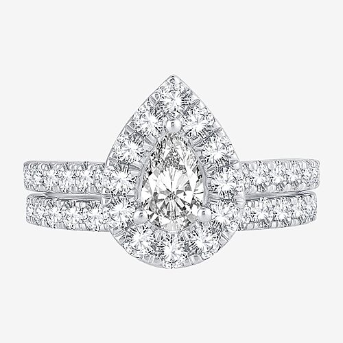 Modern Bride Womens 2 Ct. T.w. Natural White Diamond 10k Gold Pear Halo Bridal Set