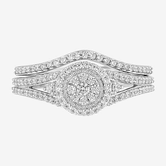 Womens 1/2 CT. T.W. Natural White Diamond 10K Two Tone Gold Round Beauty and the Beast Bridal Set