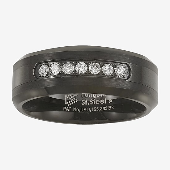 Mens 8MM 1/5 CT. Natural White Diamond Tungsten Wedding Band