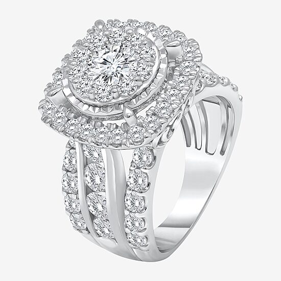 (I / I1) Womens 4 CT. T.W. Lab Grown White Diamond 10K or 14K White Gold Cushion Halo Engagement Ring