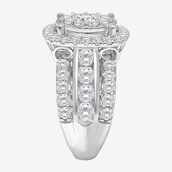 (I / I1) Womens 4 CT. T.W. Lab Grown White Diamond 10K or 14K White Gold Cushion Halo Engagement Ring