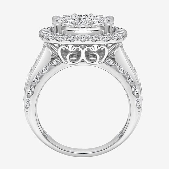 (I / I1) Womens 4 CT. T.W. Lab Grown White Diamond 10K or 14K White Gold Cushion Halo Engagement Ring
