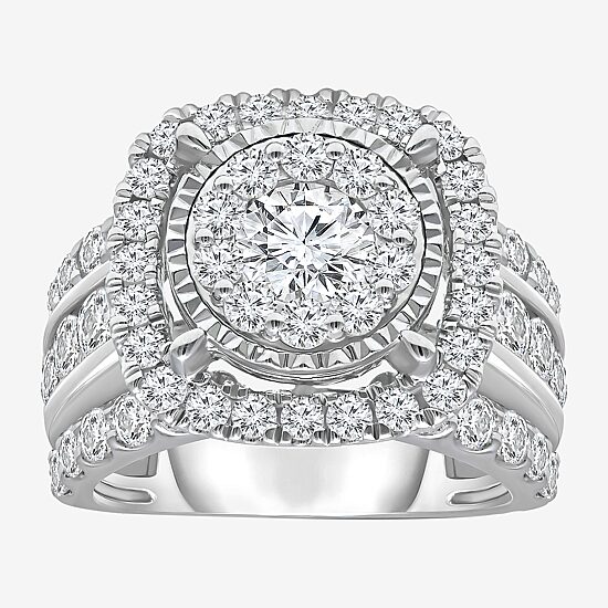 (I / I1) Womens 4 CT. T.W. Lab Grown White Diamond 10K or 14K White Gold Cushion Halo Engagement Ring