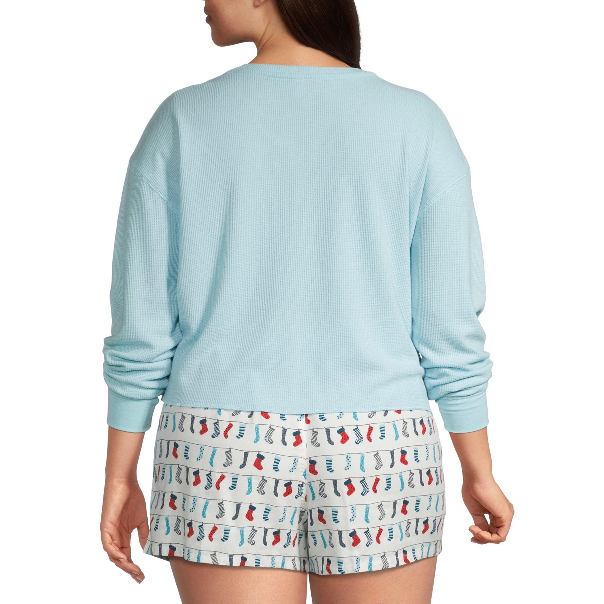 Arizona Body Womens Waffle Round Neck Long Sleeve Juniors Pajama Top