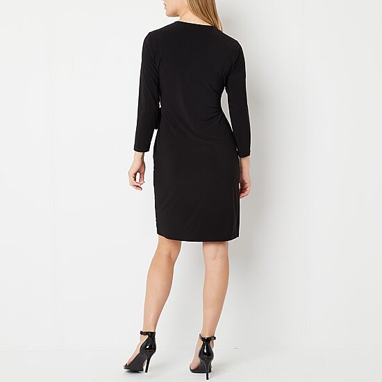 Black Label by Evan-Picone Womens 3/4 Sleeve Wrap Dress