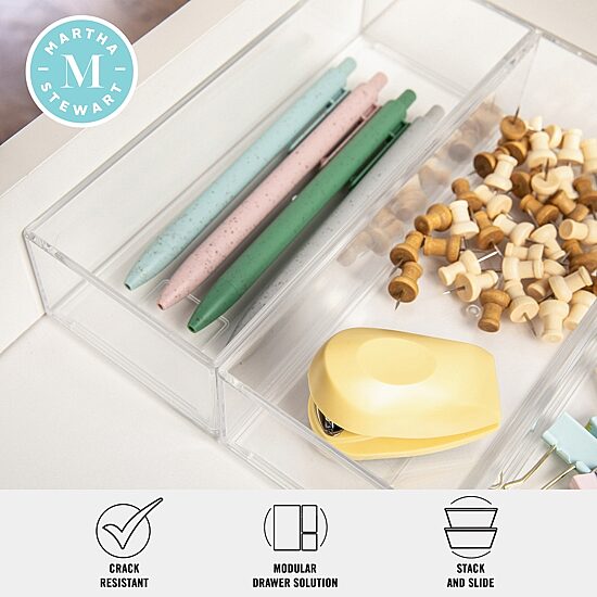 Martha Stewart 3 Pack 3X7.5 Clear Desk Organizer