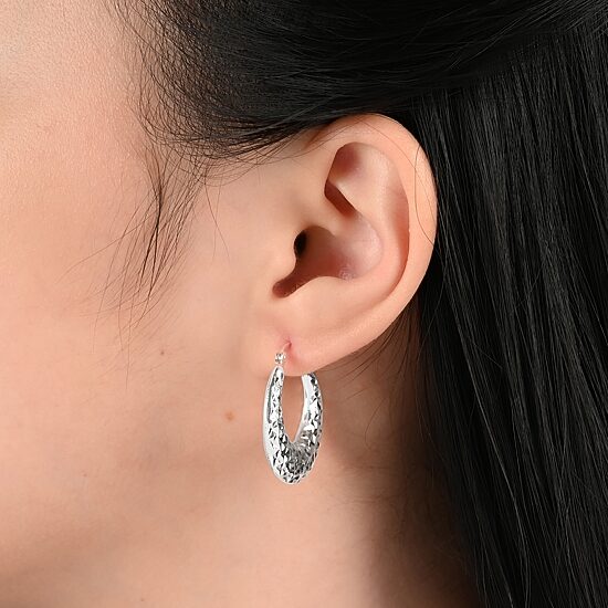 Womens Sterling Silver 25.7mm Hoop Earrings