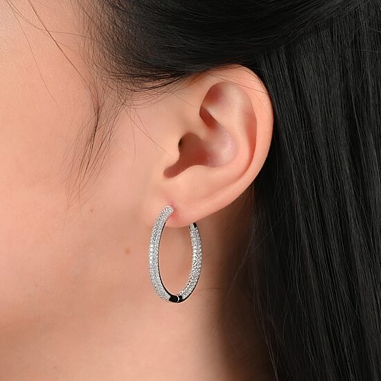 Womens 3 1/2 CT. T.W Cubic Zirconia Sterling Silver 30mm Curved Hoop Earrings