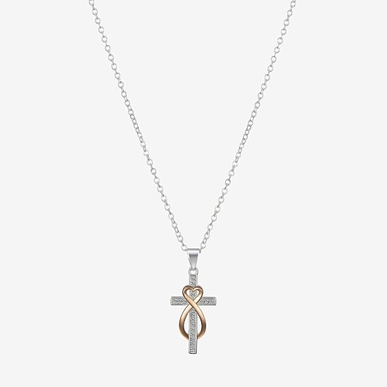Gratitude & Grace Faith Womens Crystal Pure Silver Over Brass Cross Heart Infinity 16 Inch Pendant Necklace