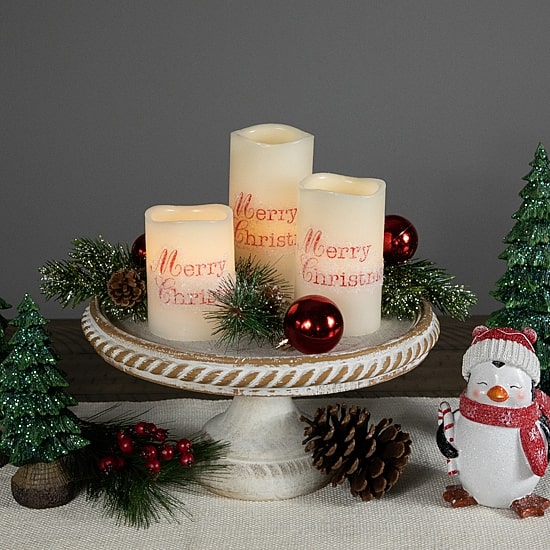 Northlight 6" Led Flameless Frosted "Merry" Wax Pillar Flameless Candle