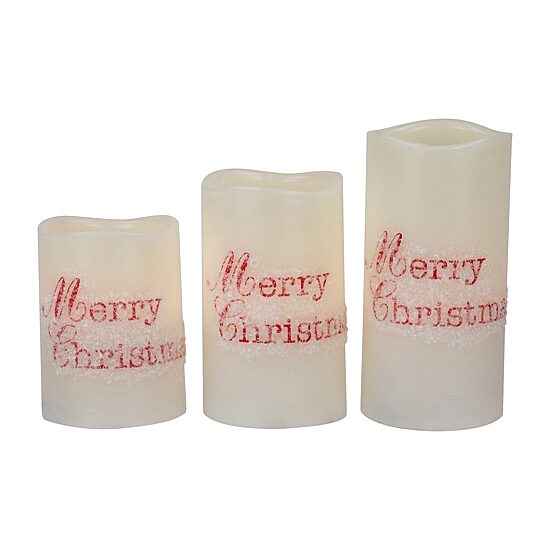 Northlight 6" Led Flameless Frosted "Merry" Wax Pillar Flameless Candle