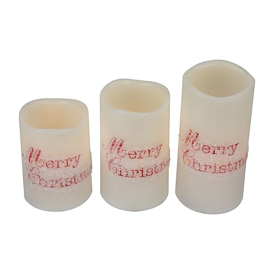 Northlight 6" Led Flameless Frosted "Merry" Wax Pillar Flameless Candle