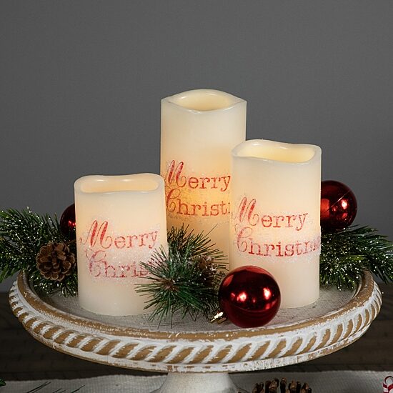 Northlight 6" Led Flameless Frosted "Merry" Wax Pillar Flameless Candle