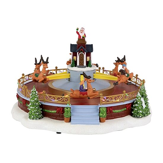 Northlight 12" Led Animated And Musical Reindeer Ride Plays Music Christmas Village