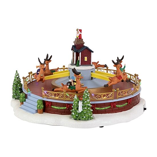 Northlight 12" Led Animated And Musical Reindeer Ride Plays Music Christmas Village