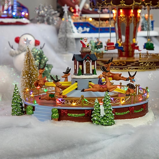 Northlight 12" Led Animated And Musical Reindeer Ride Plays Music Christmas Village