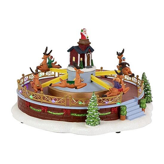 Northlight 12" Led Animated And Musical Reindeer Ride Plays Music Christmas Village