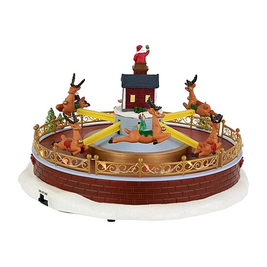 Northlight 12" Led Animated And Musical Reindeer Ride Plays Music Christmas Village