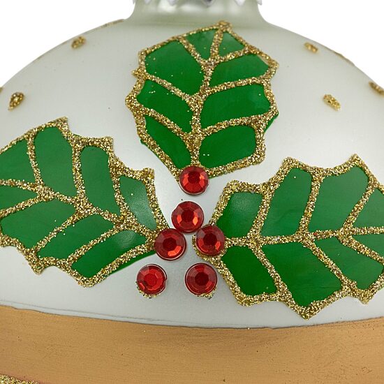 Northlight 4" Holly And Berry Striped Glass Ball Christmas Ornament
