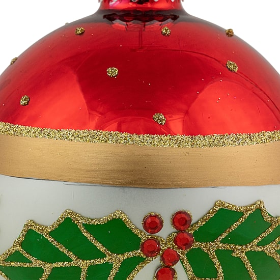 Northlight 4" Holly And Berry Striped Glass Ball Christmas Ornament