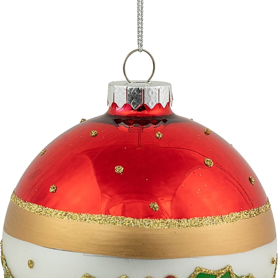 Northlight 4" Holly And Berry Striped Glass Ball Christmas Ornament