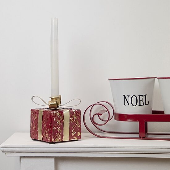 Northlight 5" Metal Gift Box Taper Candle Holder