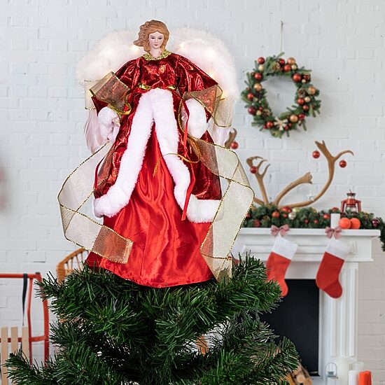 Northlight 14" Red Angel With Lighted Wings Christmas Tree Topper