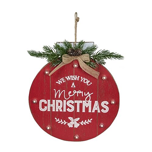 34313189 13.25 in. Battery Operated Ornament We Wish You a Merry Christmas Wall Sign, Red