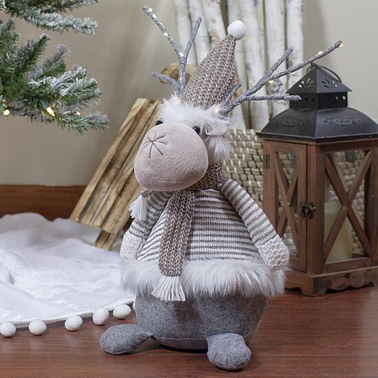 Northlight 18" Led Wrapped Antlers Knitted Reindeer Christmas Figurine