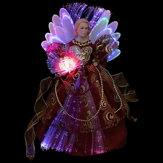 Northlight 12" Burgundy Lighted Fiber Optic Angel Christmas Tree Topper