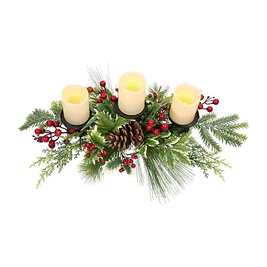 Northlight 28" Holly And Berries Pillar With Pine Cones Candle Holder