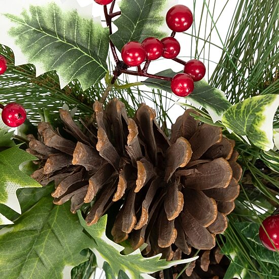 Northlight 28" Holly And Berries Pillar With Pine Cones Candle Holder