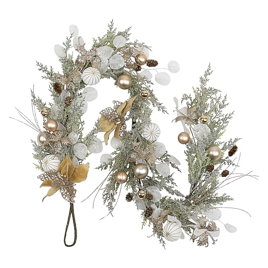 Northlight 6ft Glittered Poinsettia And Ornaments Artificial Christmas Indoor Garland
