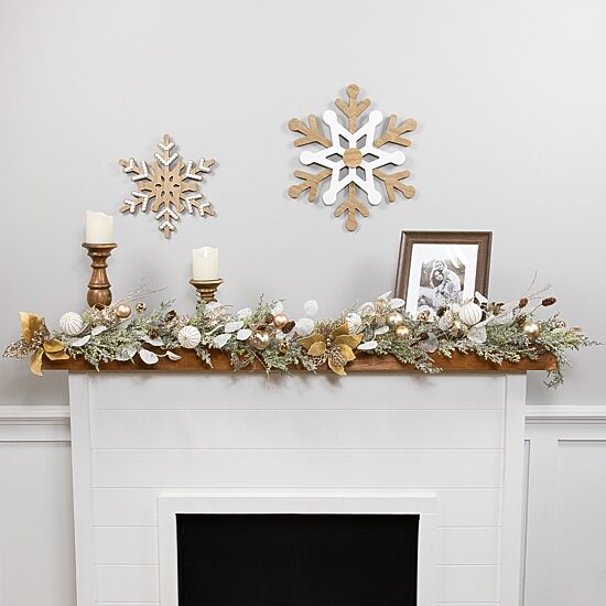 Northlight 6ft Glittered Poinsettia And Ornaments Artificial Christmas Indoor Garland