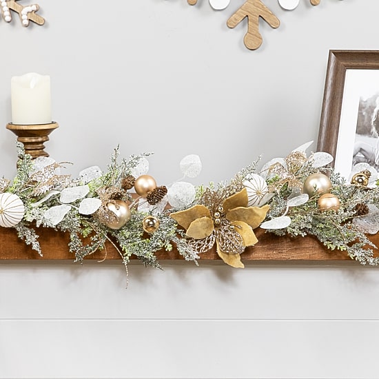 Northlight 6ft Glittered Poinsettia And Ornaments Artificial Christmas Indoor Garland