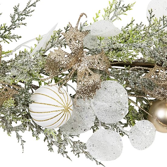 Northlight 6ft Glittered Poinsettia And Ornaments Artificial Christmas Indoor Garland